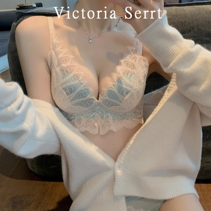 维多利亚性感小胸内衣女聚拢无钢圈收副乳蕾丝上托防下垂文胸套装