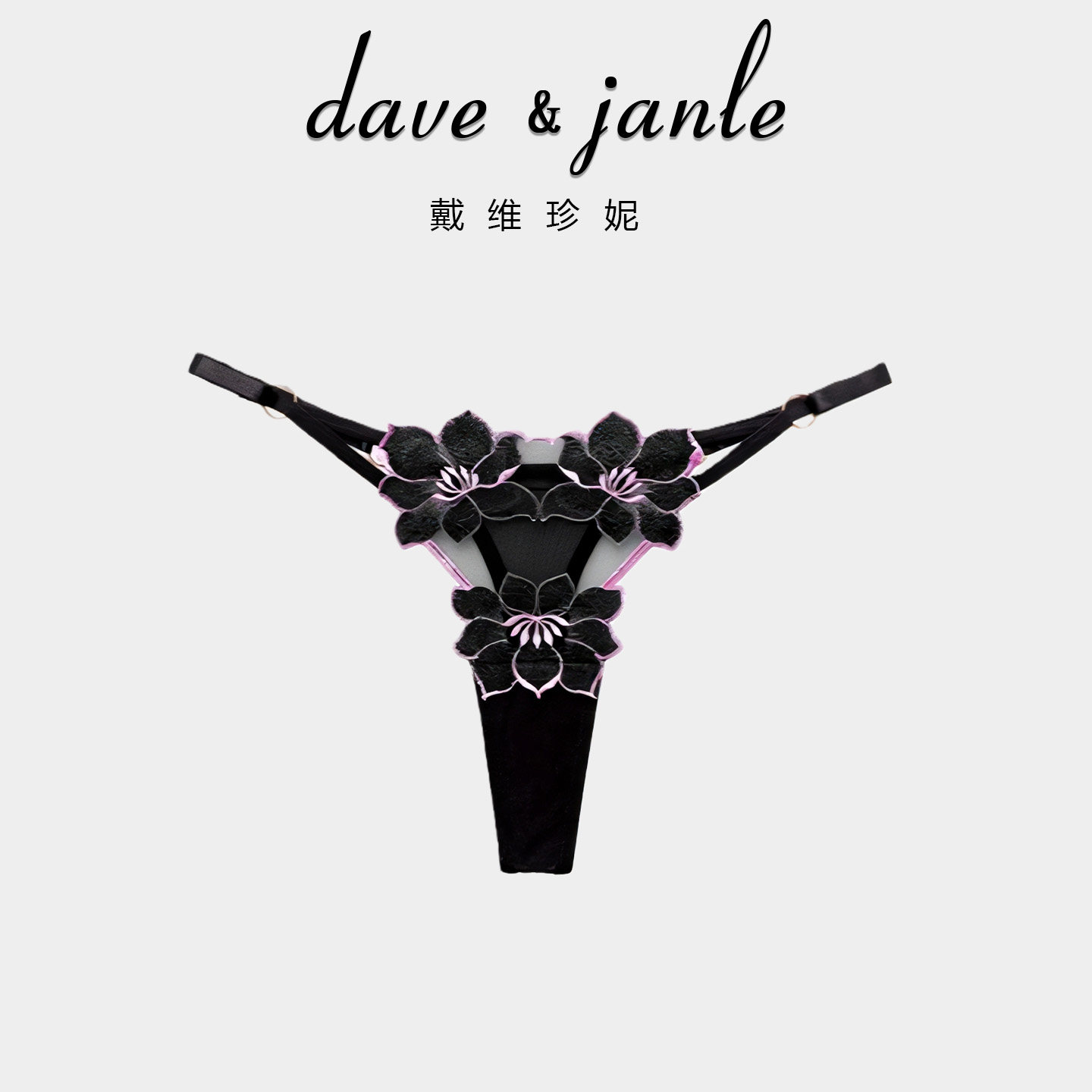 DAVE JANIE日式蕾丝刺绣花朵性感内裤女火辣透明可调节低腰丁字裤