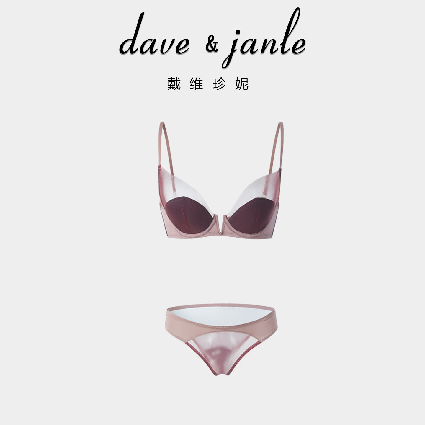 DAVE & JANIE 女深V时尚性感网纱透气文胸钢圈聚拢薄杯软内衣套装