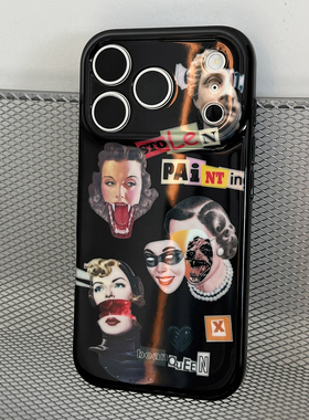 赛博朋克机车风适用苹果17romax手机壳iPhone16/15/14/13/12欧美复古搞怪荣耀200/100Pro红米K80菲林软壳安卓