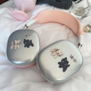 两只小猫,适用airpodsmax2保护套三件套苹果头戴蓝牙耳机保护壳头梁可爱ins风小众少女透明耳罩硅胶软外壳