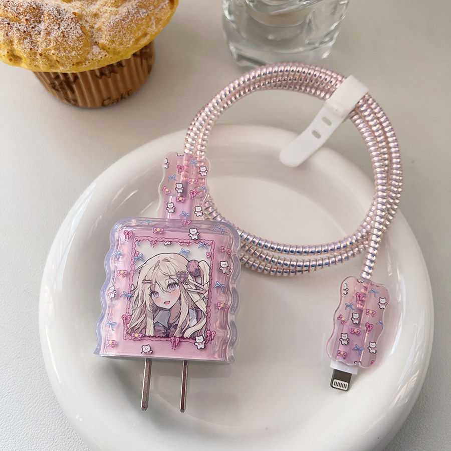 粉色少女适用17苹果20W充电头保护套iPhone16充电器防折断缠绕绳,3C数码配件,充电器保护套,淘宝优惠券,粉丝福利购,淘宝优惠卷