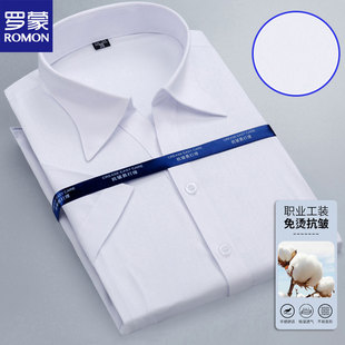 罗蒙夏季高档抗皱女士工装短袖衬衫商务纯色透气休闲免烫长袖衬衣