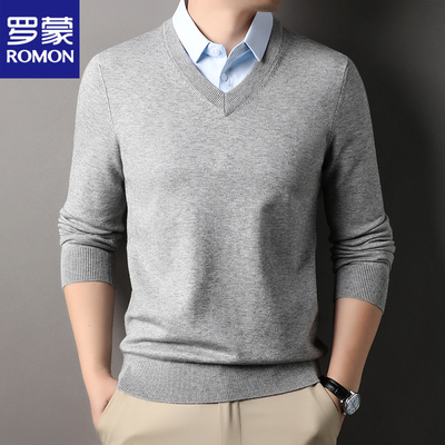罗蒙男士时尚衬衫领假两件春秋季