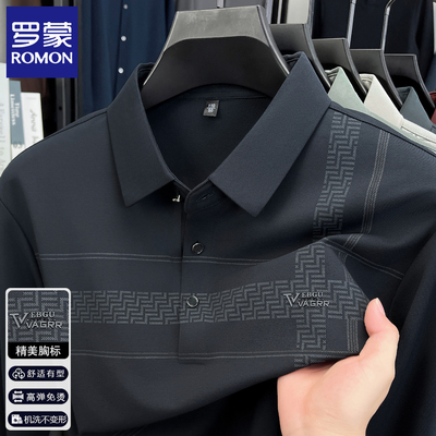 罗蒙春秋季长袖翻领t恤男POLO衫