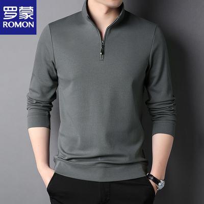 罗蒙长袖t恤男春秋拉链立领上衣