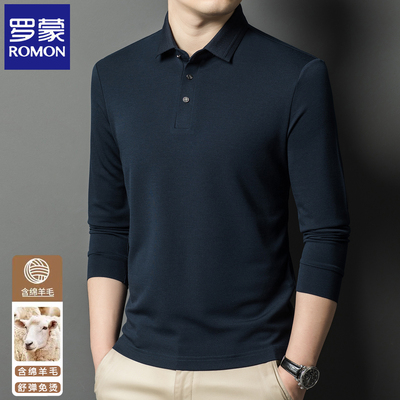 罗蒙含羊毛针织长袖T恤衫男春秋