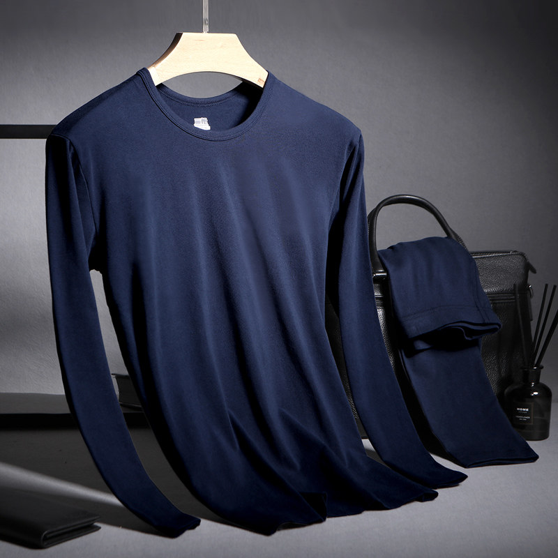 三枪内衣男纯棉秋冬薄款圆领全棉长袖女秋衣秋裤打底衫裤保暖套装