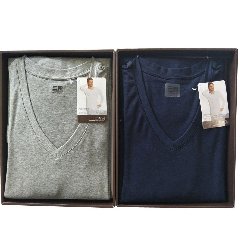 THREE GUN AUTUMN CLOTHES AUTUMN PANTS MENS ROUND NECK V-NECK HIGH COUNT COTTON COTTON SWEATER PANTS AUTUMN CLOTHES AUTUMN PANTS UNDERWEAR SET 22041D0