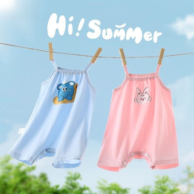婴儿夏季连体衣宝宝薄款新生儿无袖衣服吊带哈衣背心男女爬服睡衣