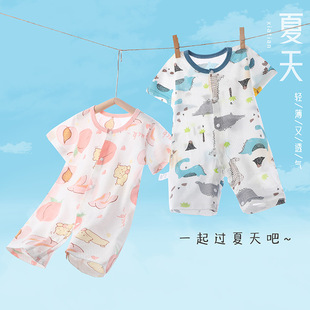 婴儿新生儿夏超薄款连体衣婴幼儿A类纯棉短袖哈衣宝宝透气轻薄爬