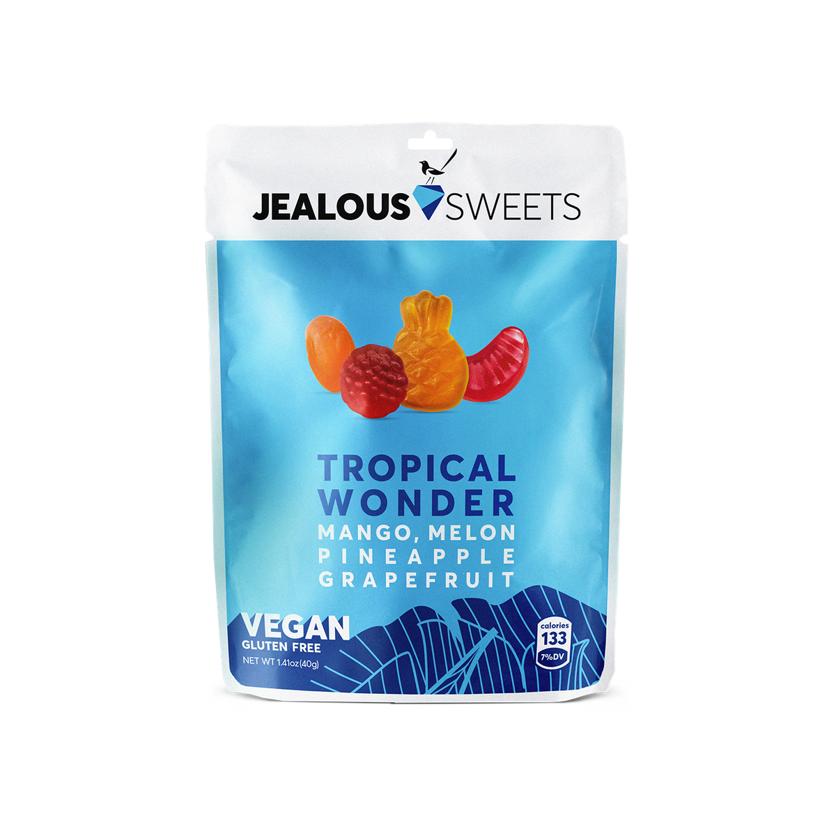 进口版JEALOUS SWEETS 纯素热带果软糖芒果+橙味+ 菠萝+西柚味40g