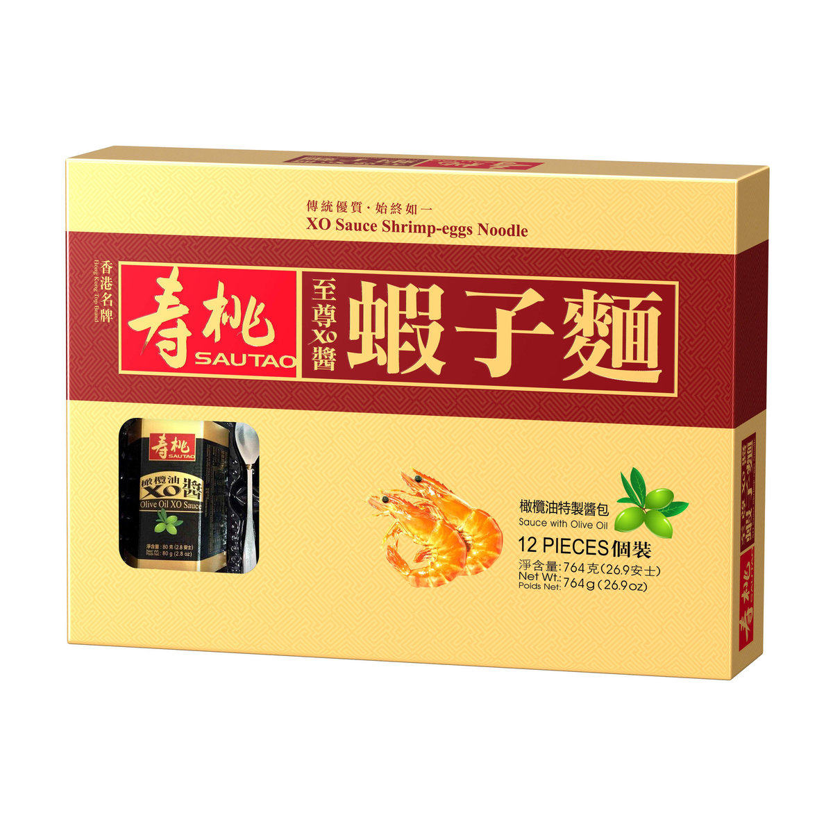香港进口寿桃牌寿桃至尊XO酱虾子面礼盒 (12个装)