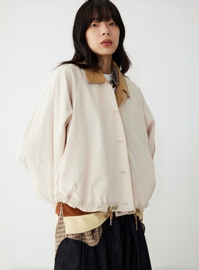 STUDIO TOMBOY 灯芯绒撞色领夹克 女插肩袖教练夹克春秋韩系外套