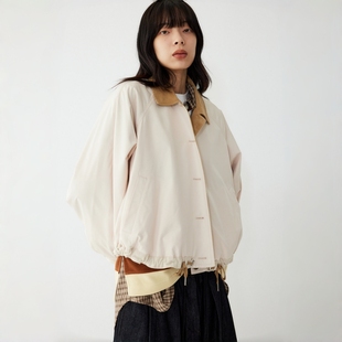 STUDIO TOMBOY 灯芯绒撞色领夹克 女插肩袖教练夹克春秋韩系外套