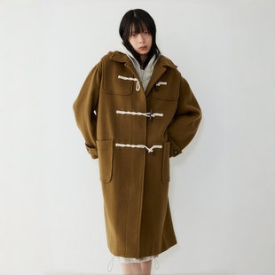 STUDIO TOMBOY 连帽牛角扣女士大衣羊毛混纺通勤保暖宽松外套