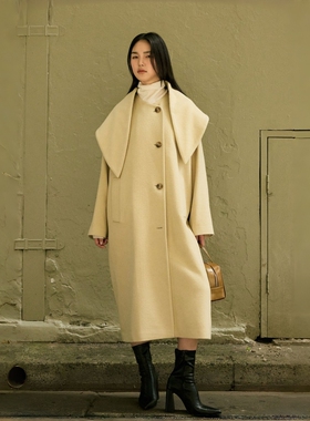 STUDIO TOMBOY2025秋冬羊毛混纺长款大衣 女宽松翻领保暖外套