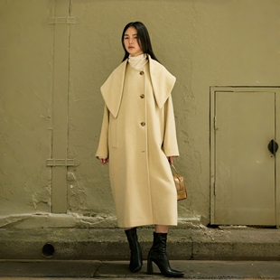 STUDIO TOMBOY2025秋冬羊毛混纺长款大衣 女宽松翻领保暖外套