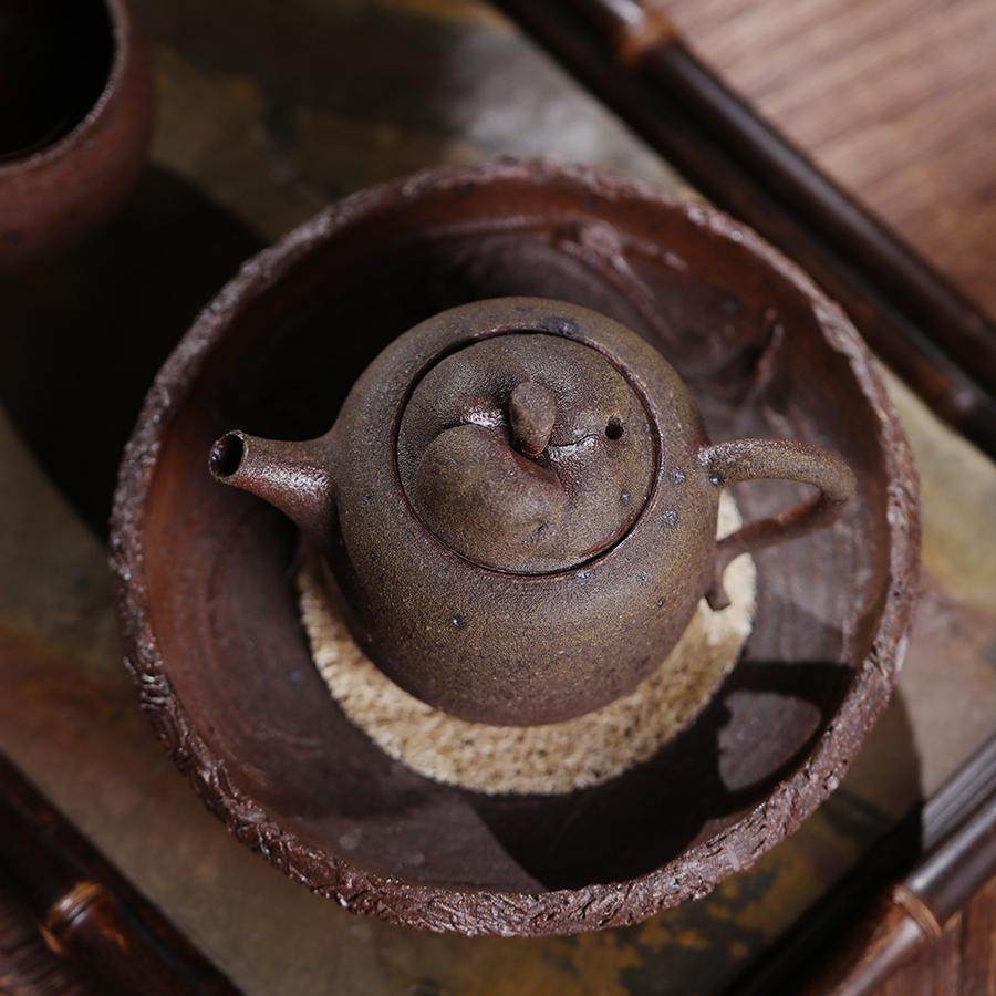 六合堂粗陶壶承紫砂壶养壶托盖碗托盘纯手工拉胚制作复古茶具配件