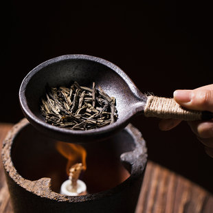 复古炒茶温茶煮茶酒精蜡烛茶炉加热茶叶提香 景德镇焙茶烤茶器日式