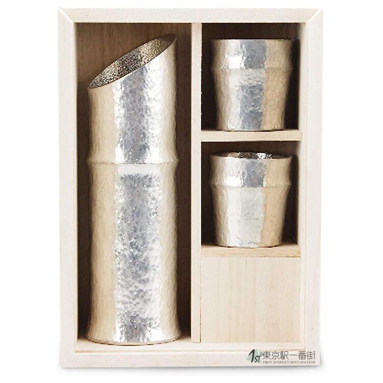 日本 能作 手工锥目纯锡竹型酒具套装 竹子造型分酒器 酒杯 木箱