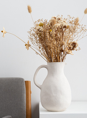 现代简约宽口提壶陶瓷工艺花瓶素烧白色花器家居客厅软装摆件