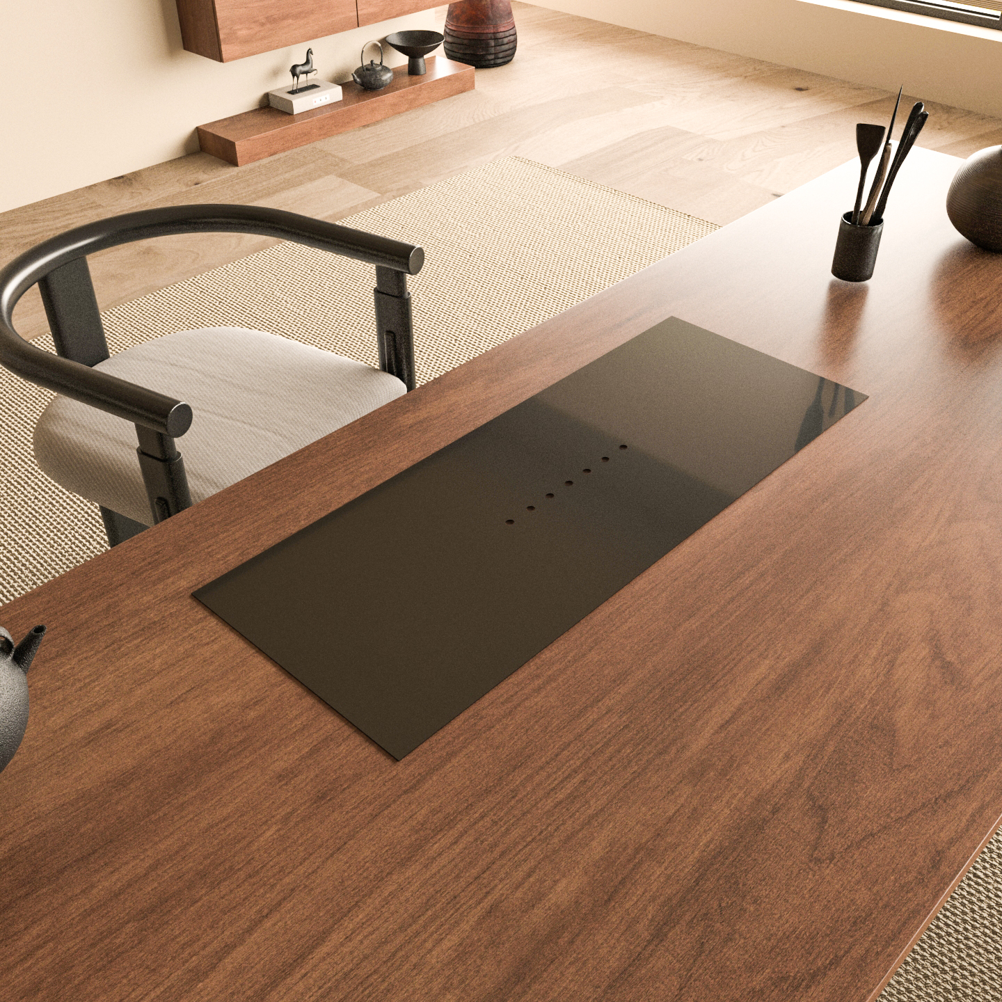 嵌入式乌金石茶盘茶桌中间下沉漏水盖板面板内嵌支持定制茶台茶具