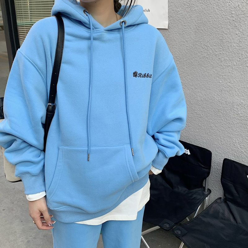 Real shot real price Chao thick Plush hooded sweater suit ~ loose and lazy style Plush legged Pants Set