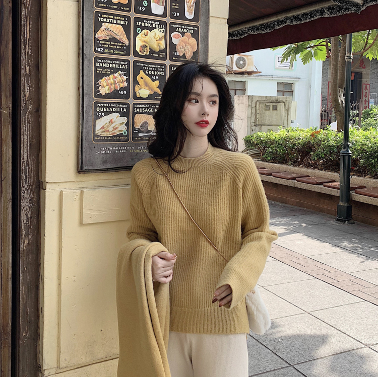 Real price lazy autumn winter sweater Pullover Sweater to scarf + knitting retro loose high waist grandma pants