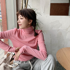 Real price stacked collar half high collar women's long sleeve slim bottoming shirt with solid color Pullover