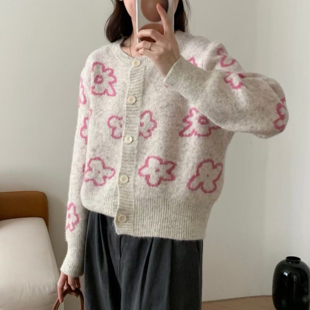 秋冬新款提花针织开衫女宽松短款慵懒风2025韩版百搭圆领毛衣外套,女装/女士精品,毛针织衫,淘宝优惠券,粉丝福利购,淘宝优惠卷