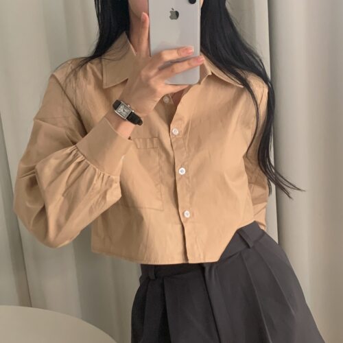 长袖衬衫韩版短款上衣