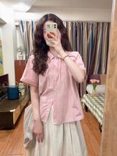 法式粉色短袖衬衫女夏季设计感小众高级感泡泡袖衬衣日系半袖上衣