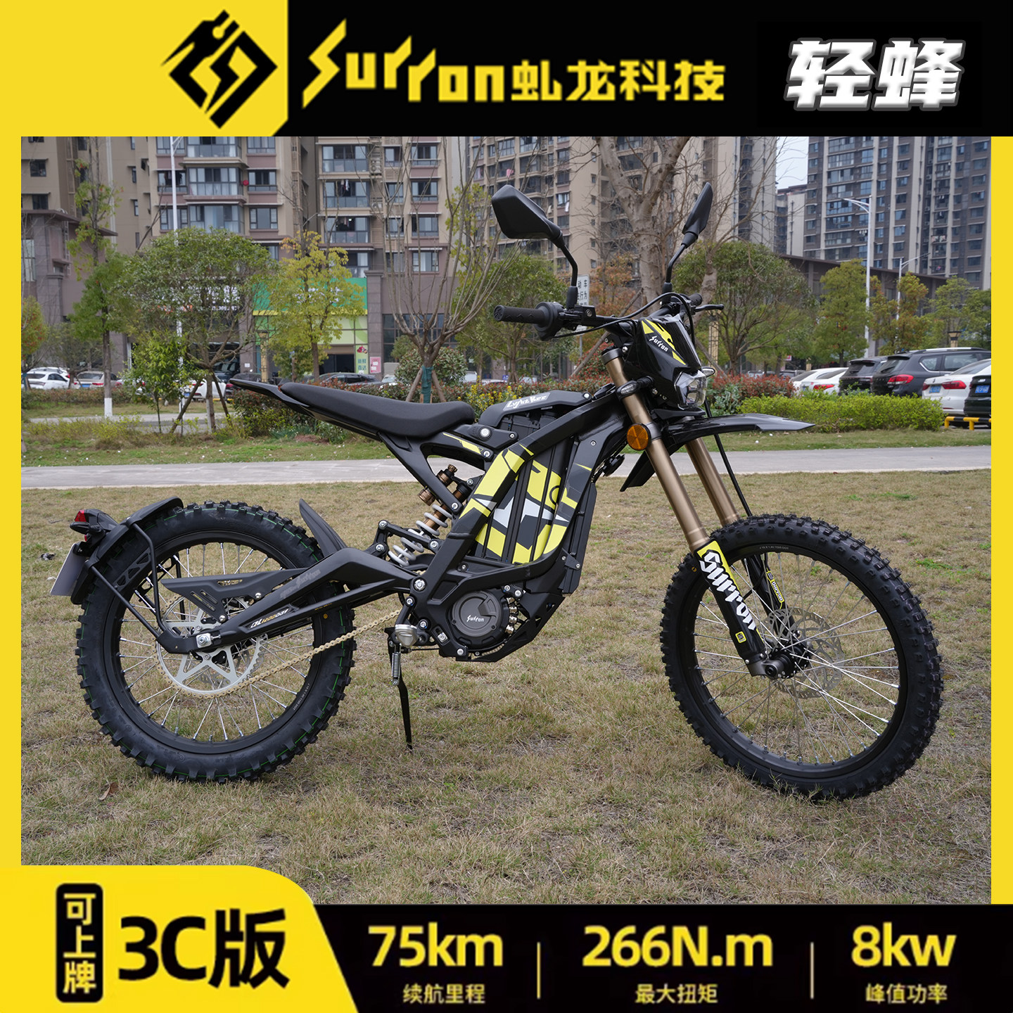 25款虬龙轻蜂3C版电动越野摩托车上路版两轮可上牌林道爬坡越野版