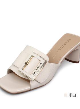 意尔康凉鞋拖女夏外穿精致2023新款夏季皮带扣粗跟高跟洋气33699