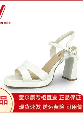 意尔康女鞋2025夏季新款时尚高跟纯色粗跟时装凉鞋5352AL10397U