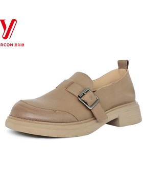 意尔康女鞋2025秋季新款复古皮带扣深口乐福鞋小皮鞋5162DB27151Y