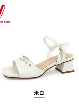 意尔康女鞋2026夏季新款时尚粗跟不累脚一字扣带凉鞋6351AL18015Y