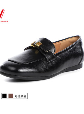 意尔康女鞋2025秋季新款英伦风休闲乐福鞋平底小皮鞋5563GB30966Y