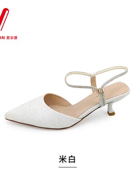意尔康女鞋2026春夏季新款法式气质尖头细跟后空凉鞋6251GR16169U