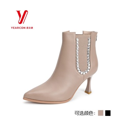 意尔康短靴细高跟羊皮正品