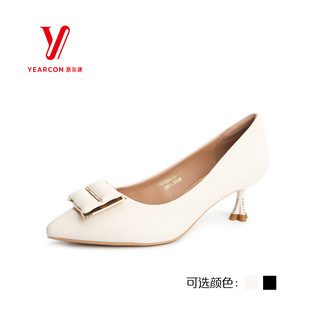 意尔康2024年新款 小跟尖头细跟气质小香风36256 春浅口配裙子单鞋