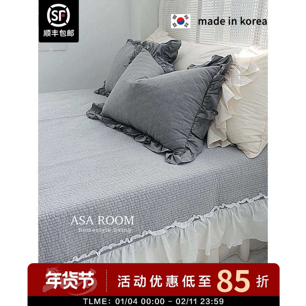 部分现货▲2米大床用！ASAROOM韩国纯棉荷叶边绗缝简约床裙式床单,床上用品,床单,淘宝优惠券,粉丝福利购,淘宝优惠卷