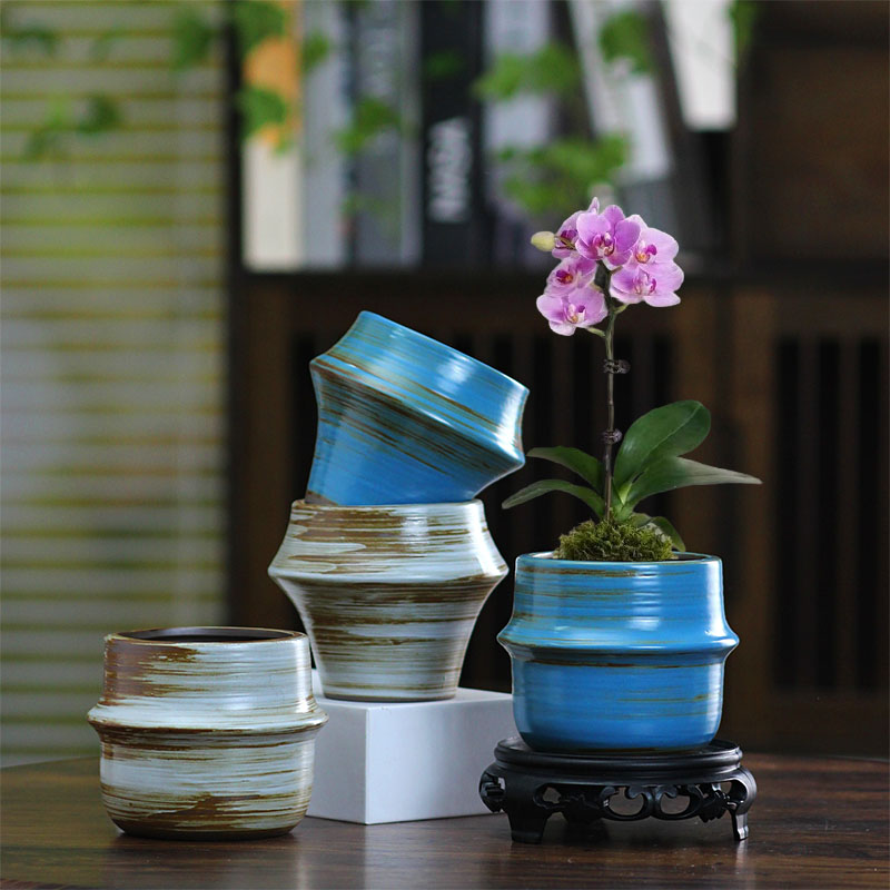 复古陶瓷花盆蝴蝶兰小号盆茶几桌面多肉植物室内景观花卉盆景花器