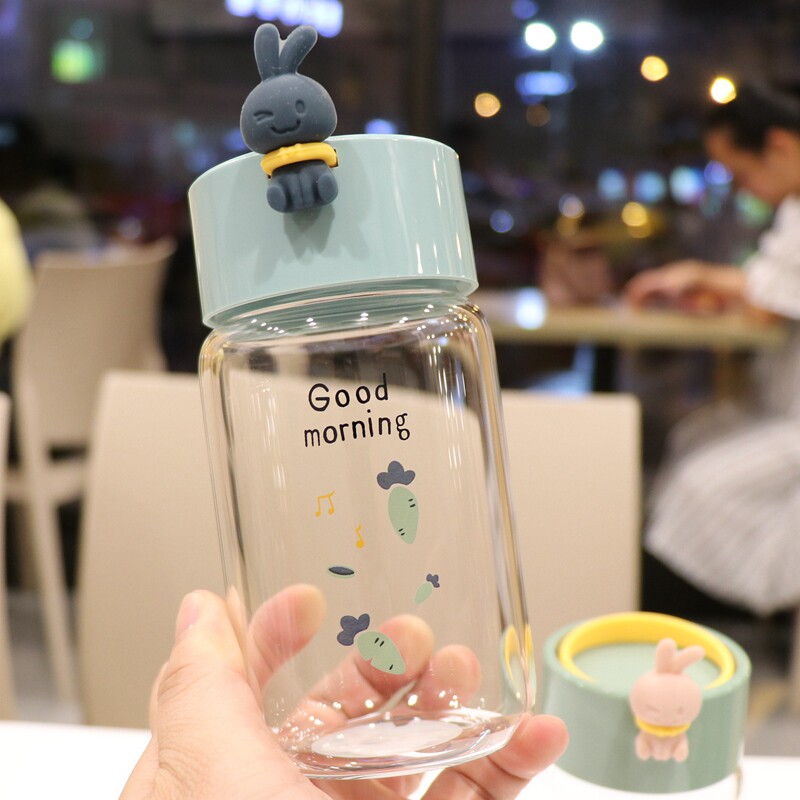 玻璃杯女清新可爱ins韩版兔子水杯 便携创意个性潮流森系学生杯子
