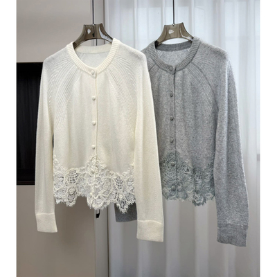 法式刺绣蕾丝羊绒开衫2026早春新品白色毛衣针织衫