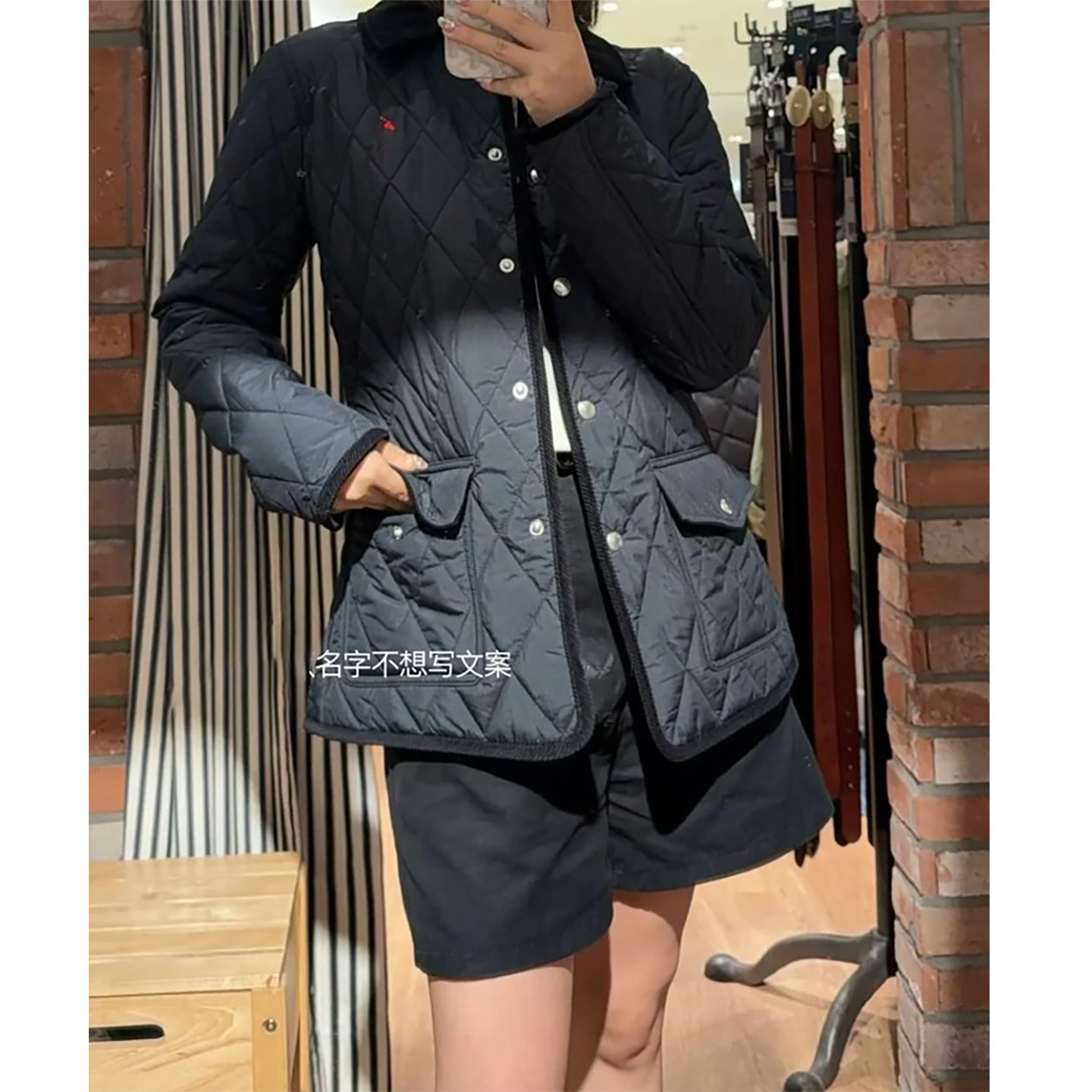 RL 高端复古菱格绗缝灯芯绒拼接领棉服女休闲通勤翻领外秋套