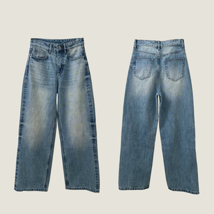 笔直大长腿！赤耳丹宁休闲百搭高腰抓纹直筒雪花蓝牛仔裤