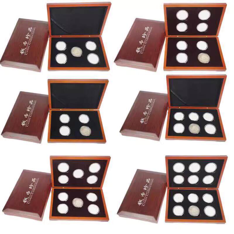 熊猫银币收藏福字纪念币盒银币收藏盒旅游景区纪念币钱币圆盒木盒