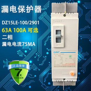 正泰漏电保护器DZ15LE 100A 100 63A 50MA漏电断路器2P 2901 正品